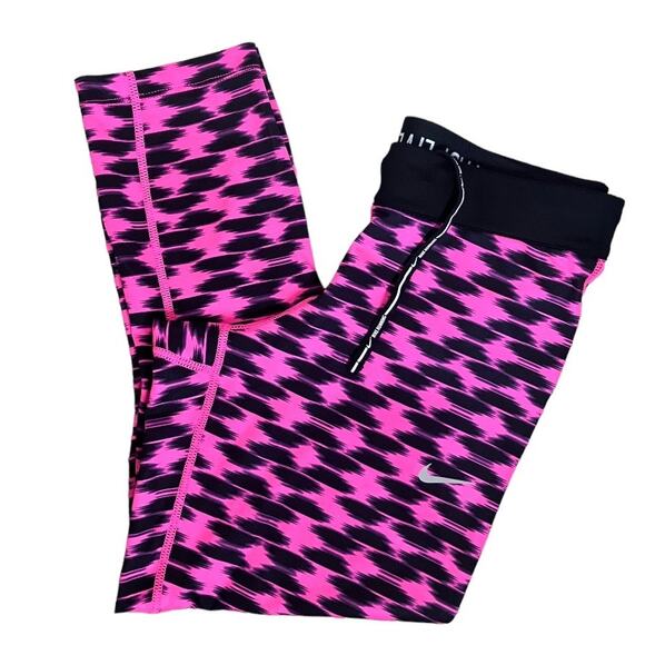 Nike DriFit Hot Pink Black Print Cropped Leggings Small - Picture 1 of 3